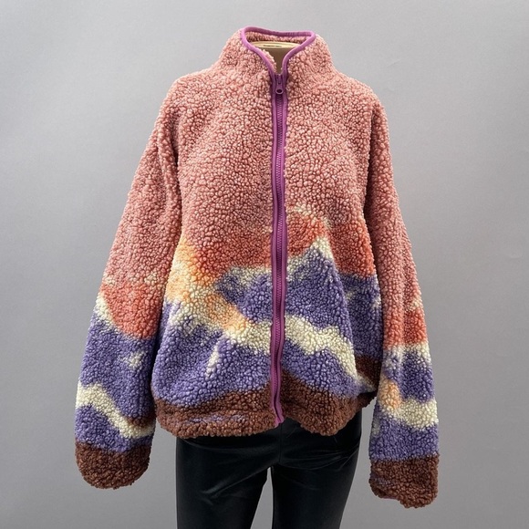 wild fable Jackets & Blazers - Wild Fable Full Zip Teddy Sherpa Pink Landscape Jacket